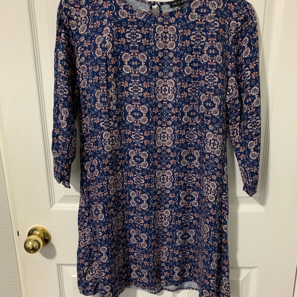 Print long sleeve mini dress
